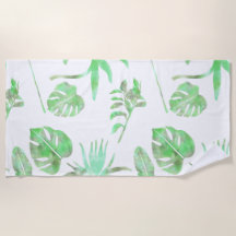 Serviette de plage en feuille d'aquarelle tropical