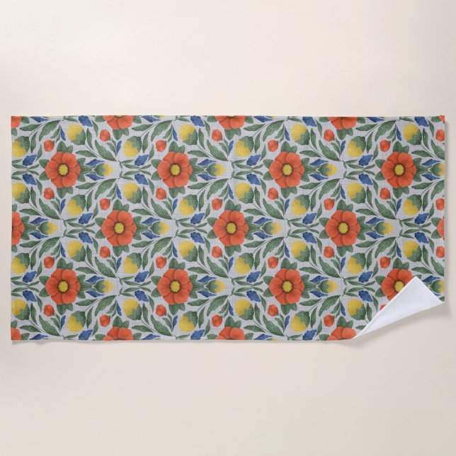 Serviette de plage en fleurs rustique (Devant)