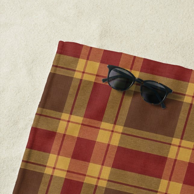 Serviette de plage en tissu faux plaid d'automne (En situation)