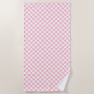 Serviette De Plage En vichy en diagonale rose et blanc