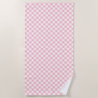 Serviette De Plage En vichy en diagonale rose et blanc