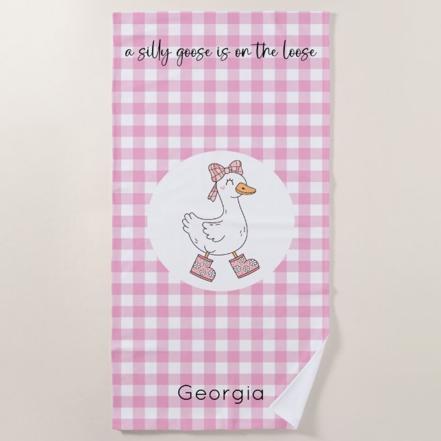 Serviette De Plage En vichy rose oie sotte (Devant)