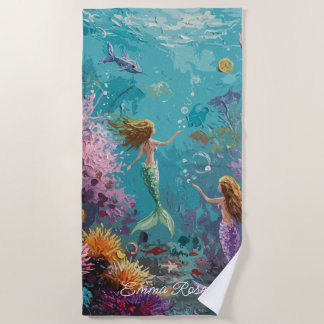Serviette De Plage Enchanted Mermaid Underwater Scene