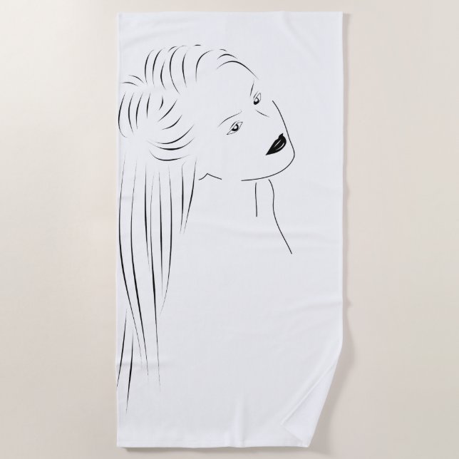 Serviette De Plage Enchanter Black Line Art Femme Visuel (Devant)