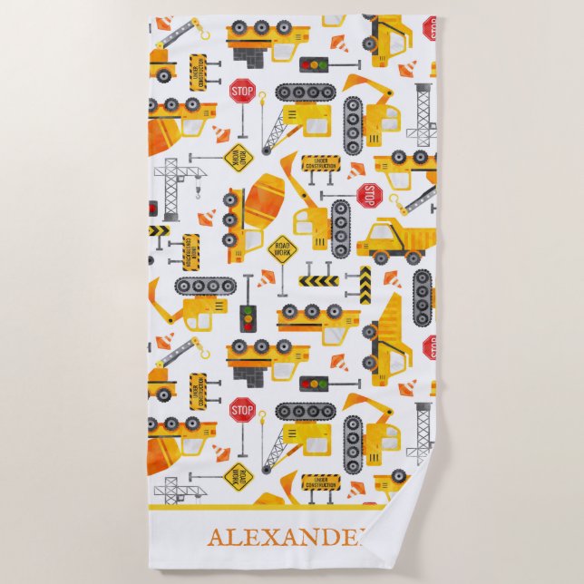 Serviette De Plage Enfants Aquarelle Véhicules de construction Person (Devant)
