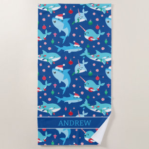 Serviette De Plage Enfants Christmas Shark Narwhal Personnalisé