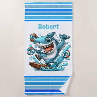 Serviette De Plage Enfants cool requin ajouter un nom