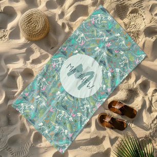 Serviette De Plage Enfants Cute Dinosaur Fossil Motif & Monogram Garç