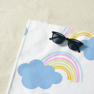 Serviette De Plage Enfants d'été Arc-en-ciel et Nuages Amusants