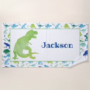 Serviette De Plage Enfants Dinosaure vert personnalisé T-Rex