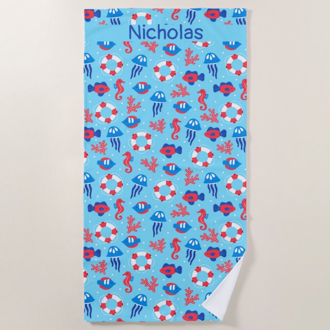 Serviette De Plage Enfants Ocean Elements Motif personnalisé (Devant)
