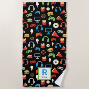 Serviette De Plage Enfants Personnalisé Jeu Vidéo Motif Gamer Snacks