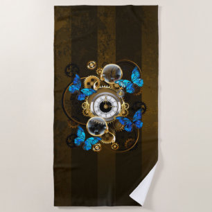Serviette De Plage Engrenages à vapeur et papillons bleus