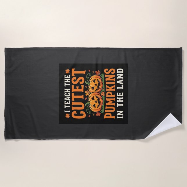 Serviette De Plage Enseignant Halloween Dessin de citrouilles le plus (Devant)
