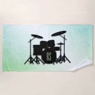 Serviette De Plage Ensemble de tambour monogramme vert