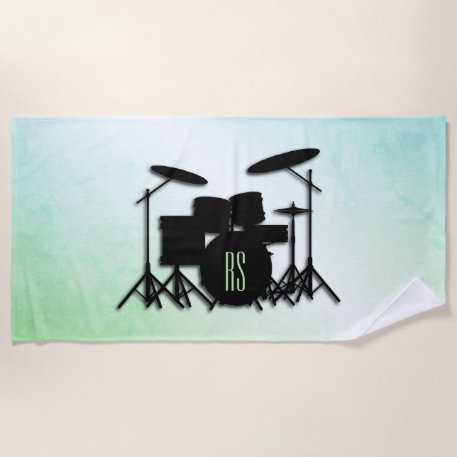 Serviette De Plage Ensemble de tambour monogramme vert (Devant)