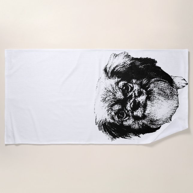 Serviette de plage Épagneul Tibétain – Dessin au t (Devant)