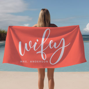 Serviette De Plage Épouse Corail Et Blanc Jeune Mariée