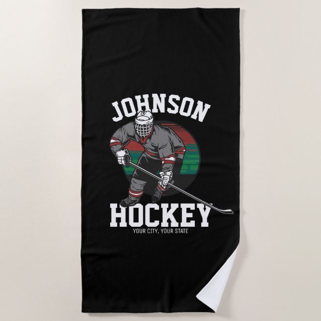 Serviette De Plage Équipe de hockey sur glace personnalisée Nom de l' (Devant)