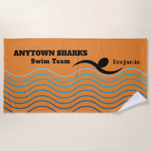 Serviette De Plage Équipe de natation des vagues   de nageur et d'eau