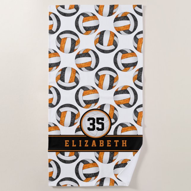 Serviette De Plage équipe de volley-ball orange noir couleurs filles  (Devant)