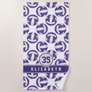 Serviette De Plage équipe de volley-ball violette blanche couleur spo