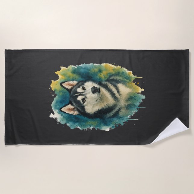 Serviette De Plage Esprit Husky Aquarelle Majesté (Devant)