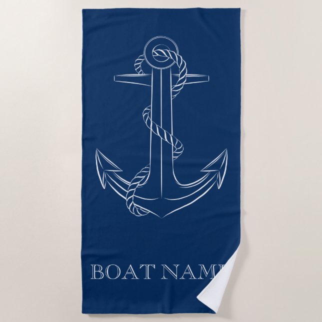 Serviette De Plage Esprit nautique Ancre Bleu marine  (Devant)