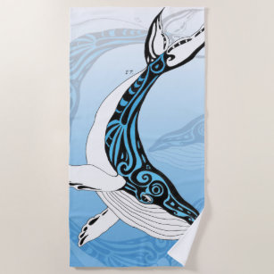 Serviette De Plage Esprit tribal de baleine à bosse Bleu Art