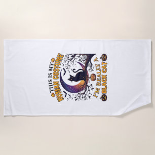 Serviette De Plage Est Costume Humain Chat Noir Halloween Lune_1