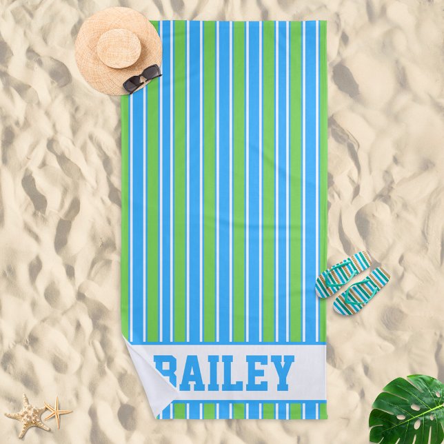 Serviette de plage esthétique bleu et vert Preppy (Créateur téléchargé)