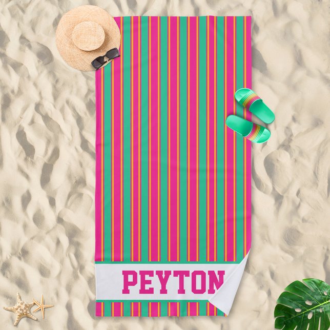 Serviette de plage esthétique rose et vert Preppy (Créateur téléchargé)