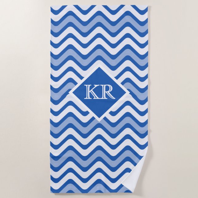 Serviette De Plage Été Bleu Chevron Zig Zag Strigramme (Devant)