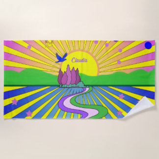 Serviette De Plage Été de l'amour Psychedelic Sunburst Nom personnali
