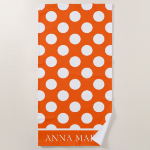 Serviette De Plage Été orange et point de polka blanc personnalisé