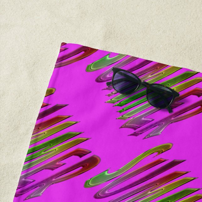 Serviette De Plage Été Rainbow Typographie Motif rose (En situation)