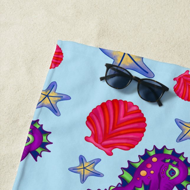 Serviette De Plage Été Tropical Seahorse Shell Starfish Relax (En situation)