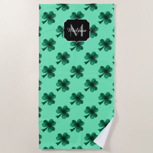 Serviette De Plage Étincelles vertes Shamrock Saint Patrick' Day Mono