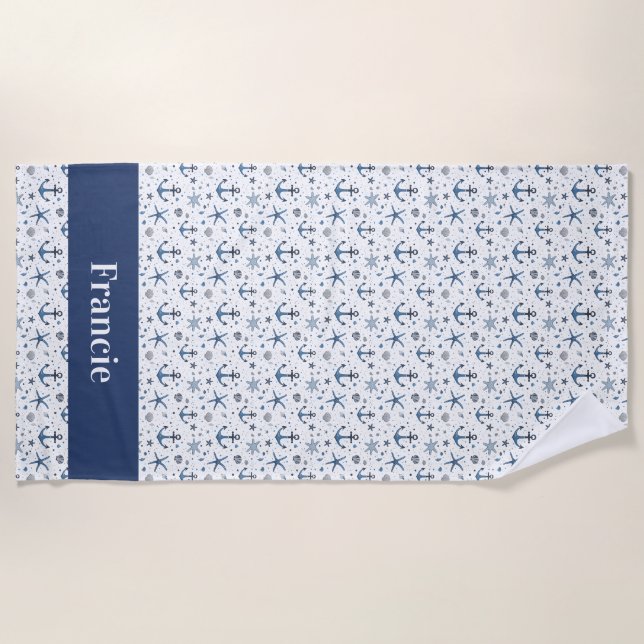 Serviette De Plage Étoile de mer ancre nautique (Devant)