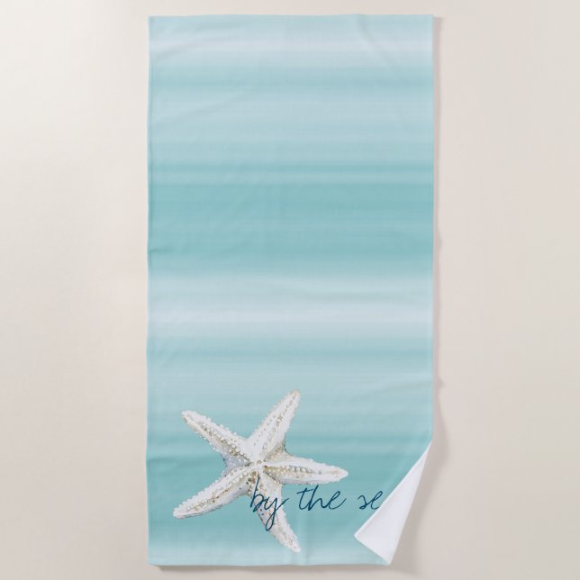 Serviette De Plage Étoile de mer bleu aqua blanc       (Devant)