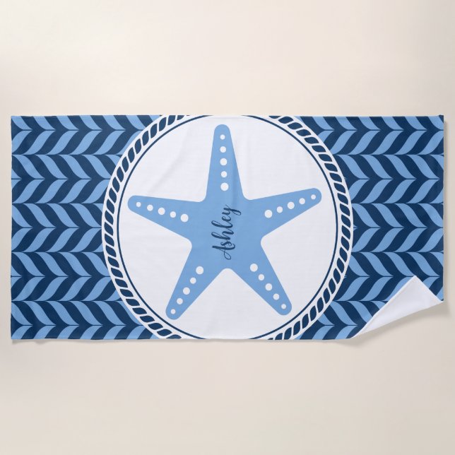Serviette De Plage Étoile de mer bleue marine côtière  (Devant)