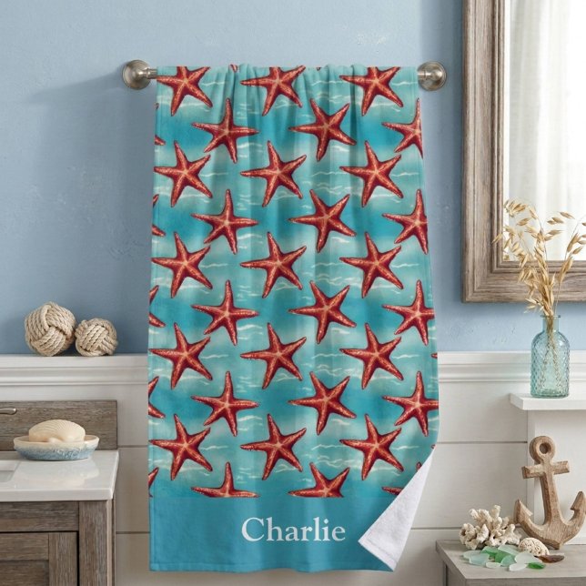 Serviette De Plage Étoile de mer côtière bleu aqua (Créateur téléchargé)