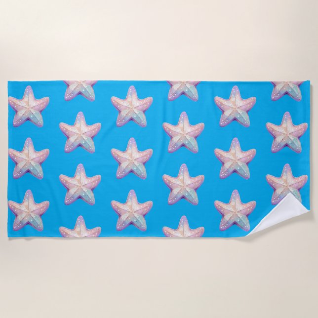 Serviette de plage Étoile de mer scintillante bleu (Devant)