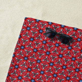 Serviette De Plage Étoiles bleues sur rouge