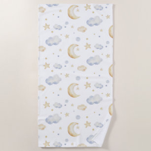 Serviette De Plage Etoiles de lune d'aquarelle et Motif de nuage