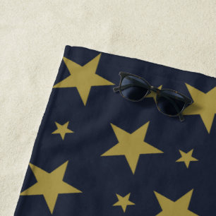 Serviette De Plage Etoiles d'or sur bleu marine - Élégant et intempor