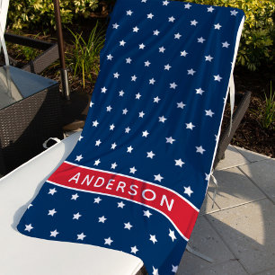 Serviette De Plage Étoiles et bandes patriotiques Monogramme Nom