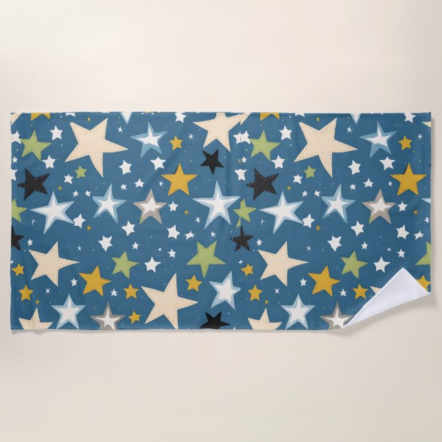 Serviette De Plage Étoiles motif sur arrière - plan bleu. (Devant)