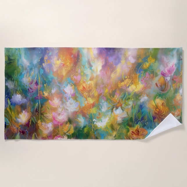 Serviette De Plage Explosion florale cosmique abstraite dans des coul (Devant)