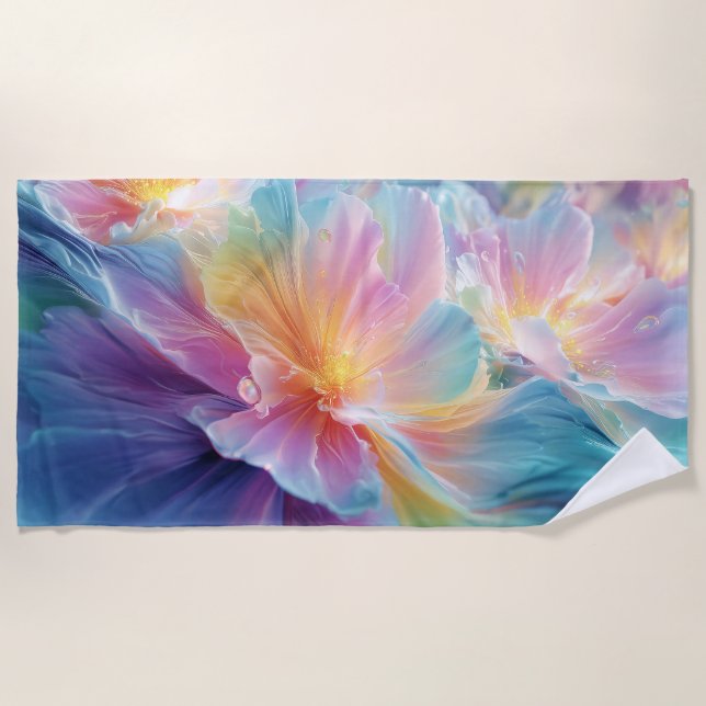 Serviette De Plage Explosion florale cosmique abstraite en pastel (Devant)